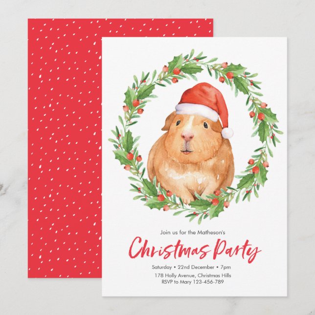 Christmas party Invitation | cute hamster wreath (Front/Back)