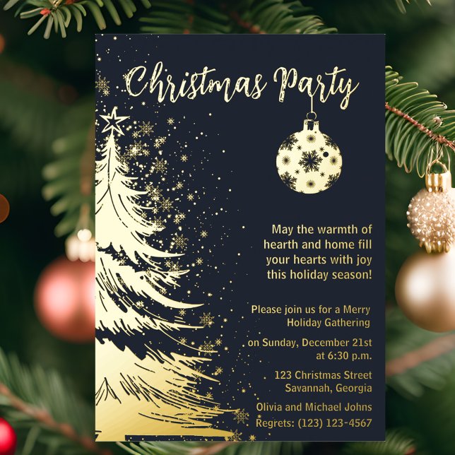 Christmas Party Invitation Deep blue and gold  (Creator Uploaded)