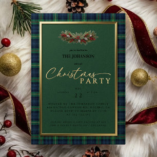 Christmas Party Invitation Elegant Green Tartan