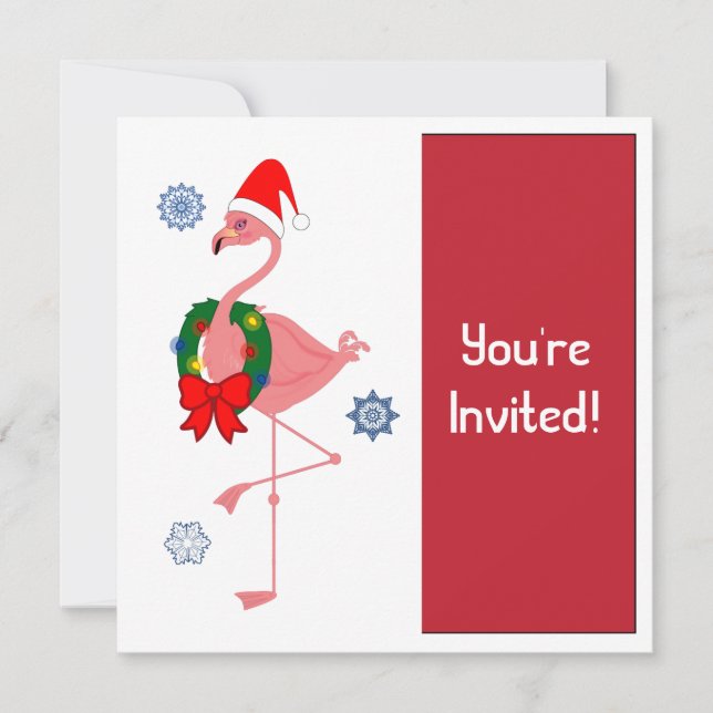 Christmas Party Invitation Flamingo in Santa Hat (Front)