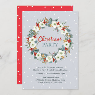 Christmas party Invitation   floral wreath blue