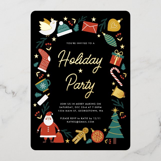 Christmas Party Invitation Foil Holiday Card (Front)