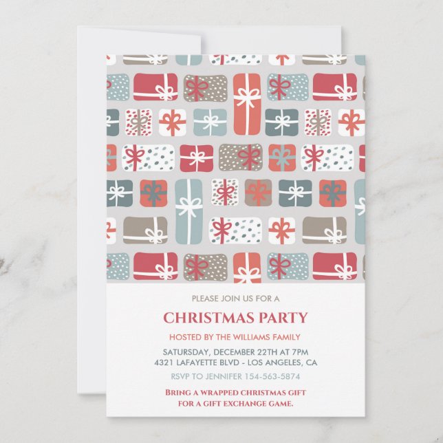 Christmas Party  invitation Gifts Pattern (Front)
