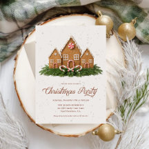 Christmas Party Invitation | Gingerbread House & C