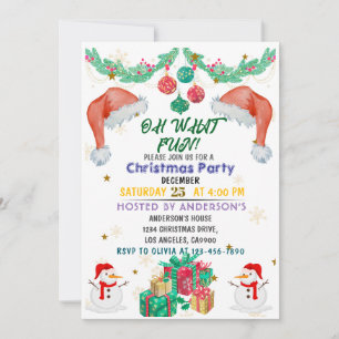 Christmas Party Invitation Kids Holiday Santa Hat 