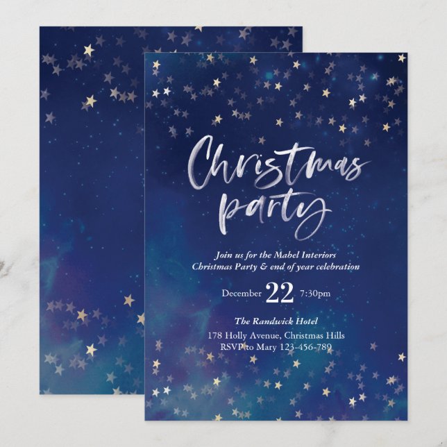 Christmas party Invitation | Midnight stars (Front/Back)