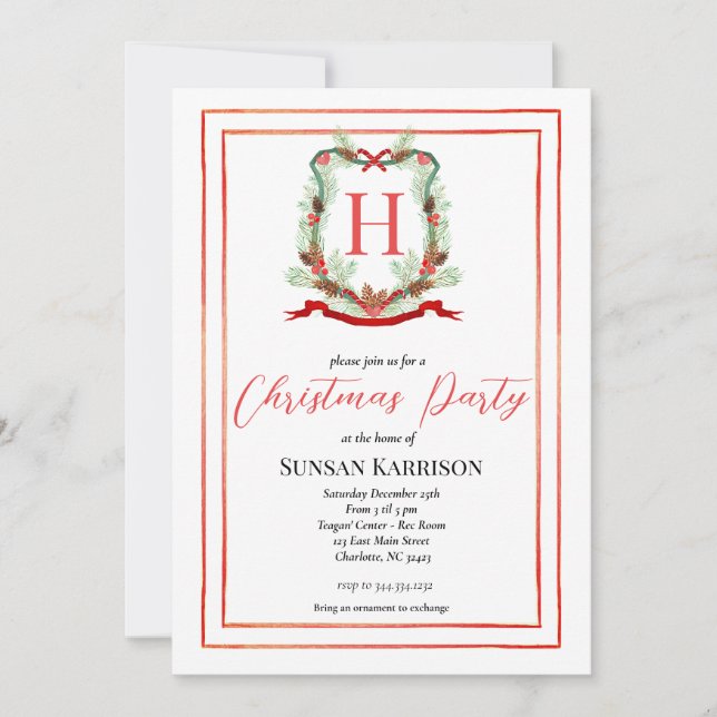 Christmas Party invitation , Monogram Christmas (Front)