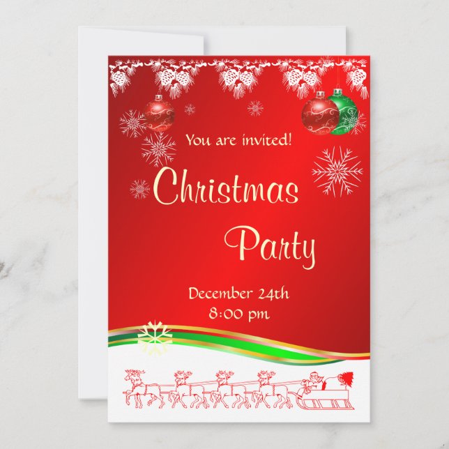 Christmas Party invitation on red white and green (Front)