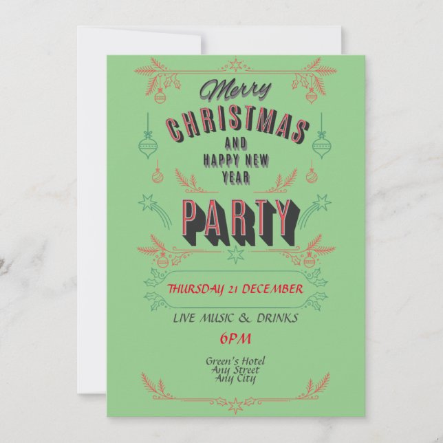 Christmas Party Invitation. Personalise Invitation (Front)