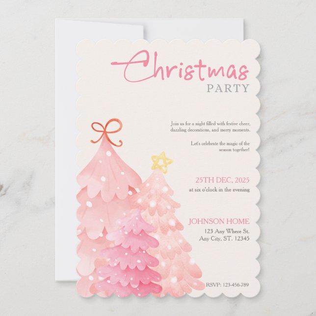 Christmas Party Invitation, Pink Chic Invitations (Front)