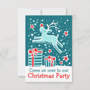 Christmas party invitation reindeer aqua teal