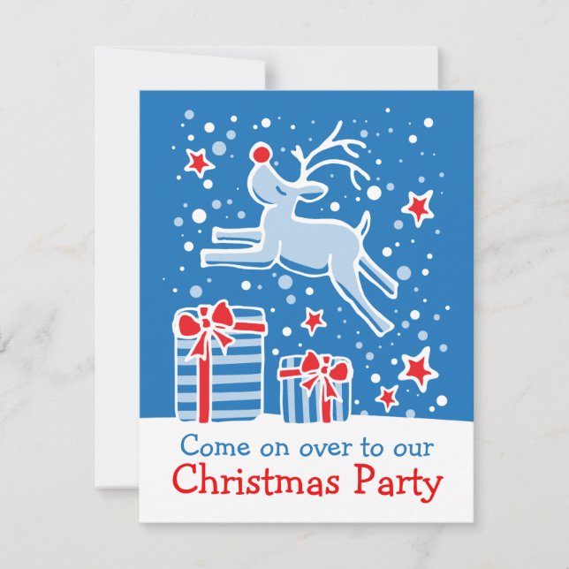 Christmas party invitation reindeer blue (Front)