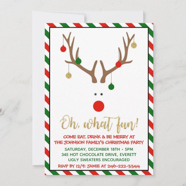 Christmas Party Invitation | Reindeer Invitation (Front)