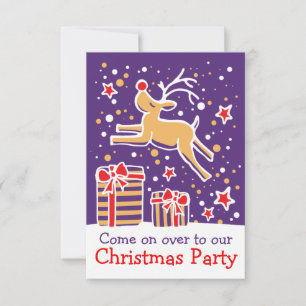 Christmas party invitation reindeer purple