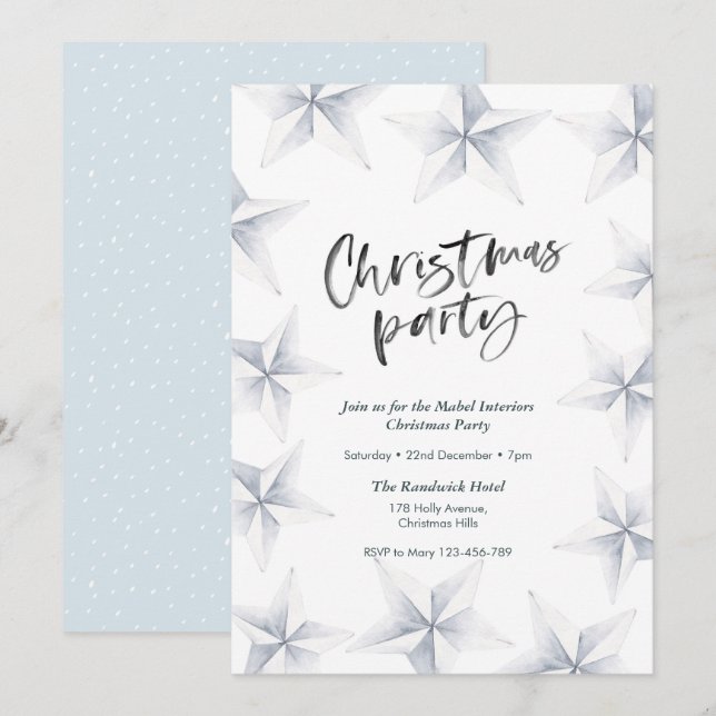 Christmas party Invitation | silver stars (Front/Back)