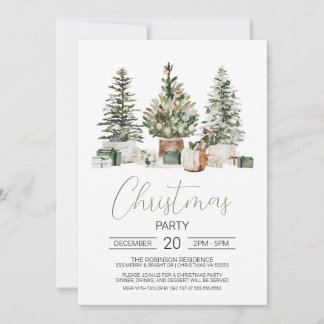 Christmas Party Invitation, Watercolor Christmas  Card