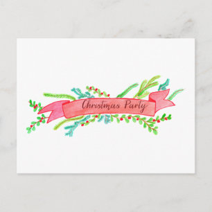 Christmas Party Invitation, watercolor Christmas Postcard