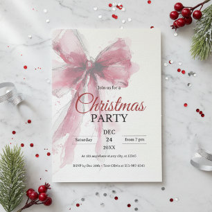 Christmas Party Invitation Watercolor Red Bow