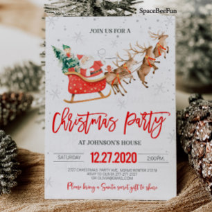 Christmas party invitation Winter Santa Reindeer