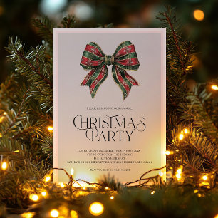 Christmas Party Invitation with Bow   Gingham