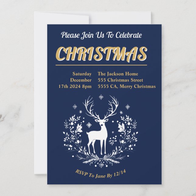 Christmas Party Invitation with deer (Front)