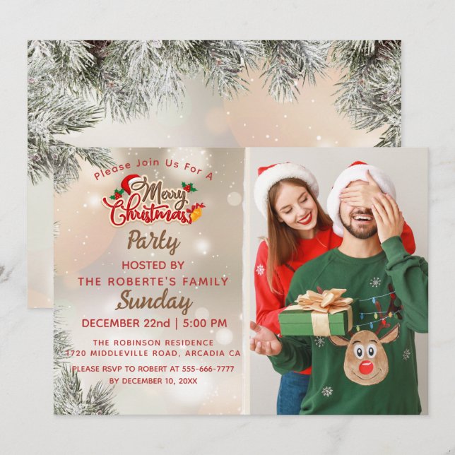 Christmas Party Invitation with Photo (Front/Back)