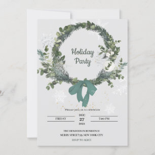 Christmas Party Invitation Wreath Snowflakes