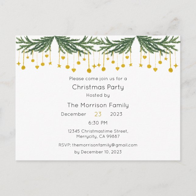 Christmas Party Invitation, Xmas Invite Postcard (Front)