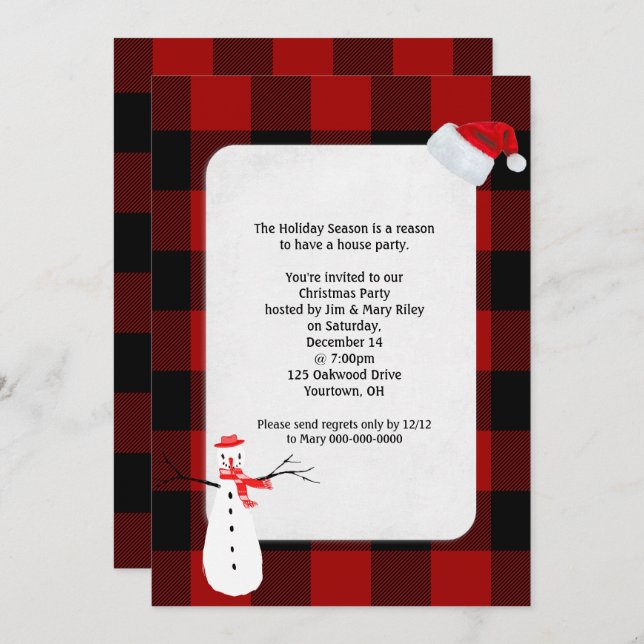 Christmas Party Invite buffalo plaid design (Front/Back)