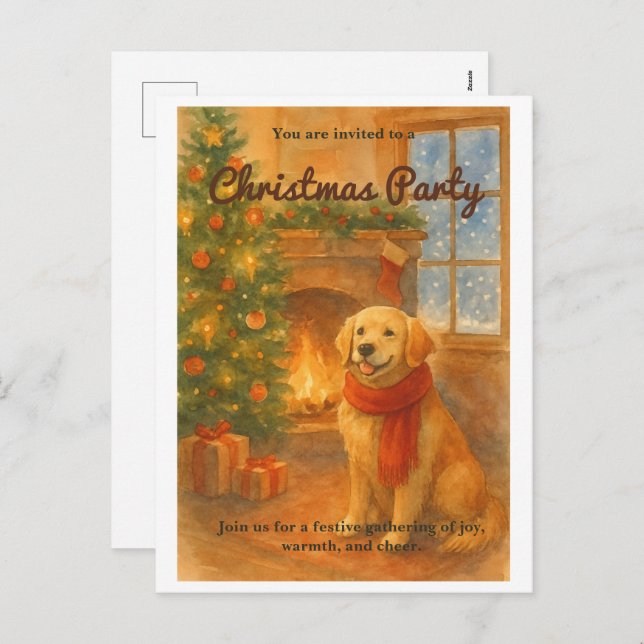 Christmas Party Invite · Cosy Dog Scene (Front/Back)