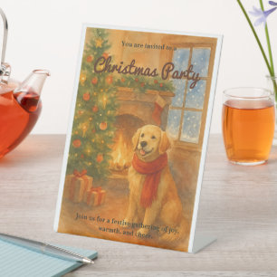 Christmas Party Invite · Cosy Dog Scene Pedestal Sign