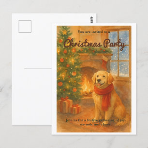 Christmas Party Invite · Cosy Dog Scene Postcard