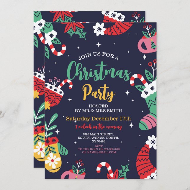 Christmas Party Invite Festive Party Tree Gifts (Front/Back)