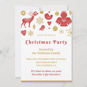 Christmas Party Invite Gold Red Nordic