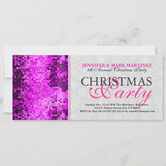 Christmas Party Invite Pink Disco Glitter (Front)