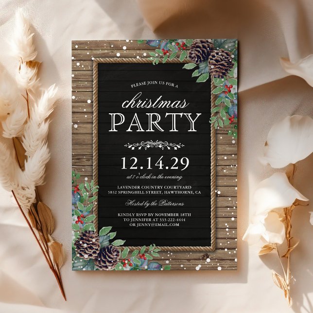 Christmas Party Invites | Rustic Pine Cones Berry (Creator Uploaded)
