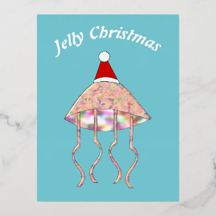 Christmas Party Jellyfish Custom Foil Holiday Postcard