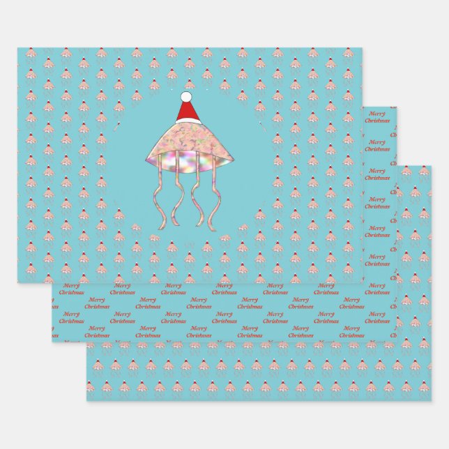 Christmas Party Jellyfish Custom Wrapping Paper Sheet (Set)