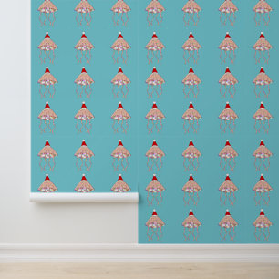 Christmas Party Jellyfish Patterned Wallpaper