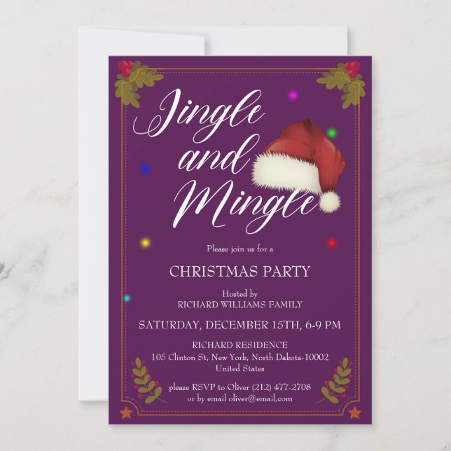 Christmas Party Jingle And Mingle Purple Theme Invitation (Front)