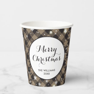 Christmas Party Khaki Buffalo Plaid Paper Cups