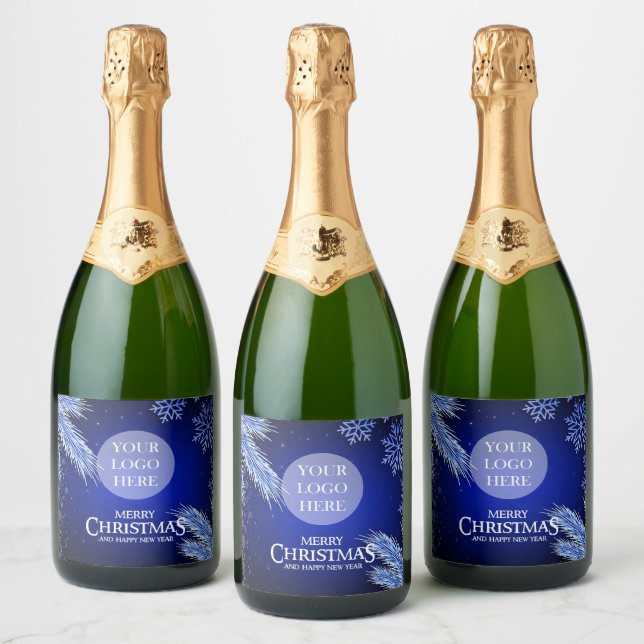 Christmas Party Logo Company Elegant  Sparkling Wine Label (Bottles)