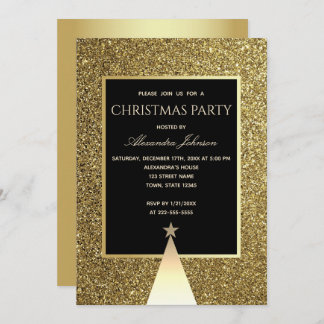 Christmas Party Luxury Black and Gold Glitter Invitation