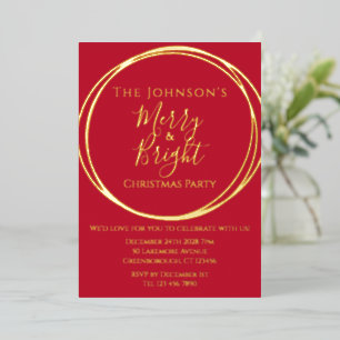 Christmas Party Merry and Bright Red and Real Gold