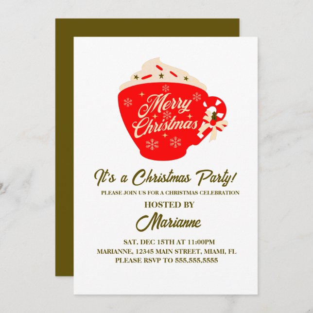 Christmas Party Merry Hot Chocolate Mug Invitation (Front/Back)