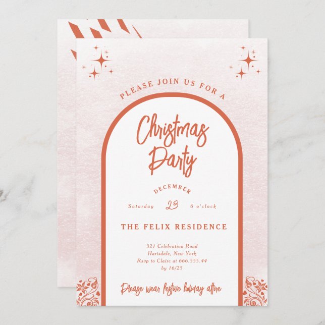 Christmas Party Modern Arch Bright Red Invitation (Front/Back)