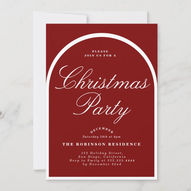 Christmas Party Modern Arch Red Invitation  (Front)