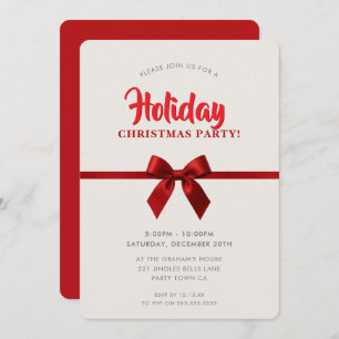 CHRISTMAS PARTY modern elegant red ribbon bow Holiday Card