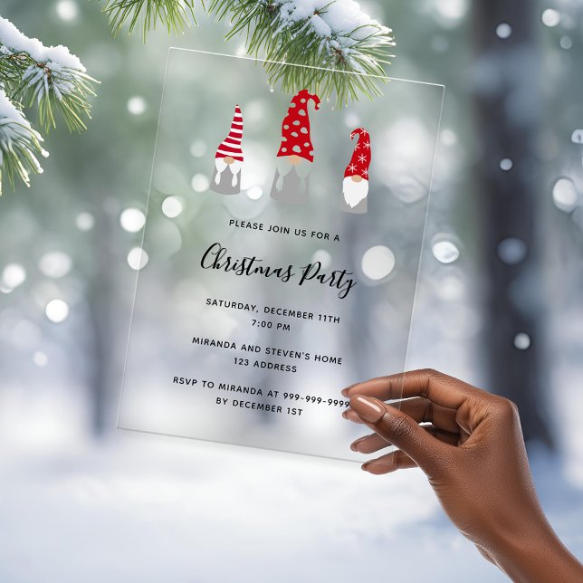 Christmas party modern gnomes frosted invitation (Creator Uploaded)