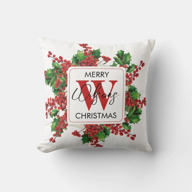 Christmas Party Monogram Red & Green Festive Cushion (Front)